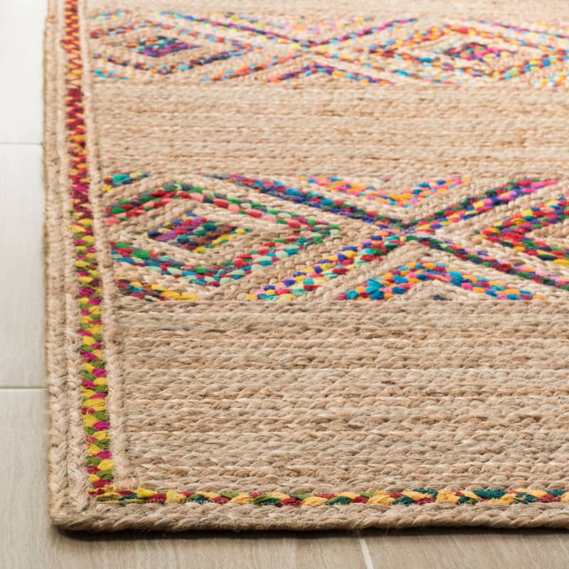 Beige/ Multicolor Handmade Natural Fiber Boho Jute Rug