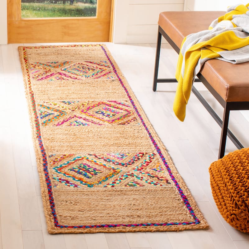 Beige/ Multicolor Handmade Natural Fiber Boho Jute Rug