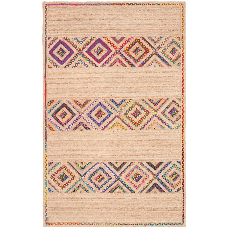 Beige/ Multicolor Handmade Natural Fiber Boho Jute Rug