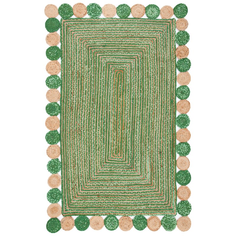 Hand Woven Green Jute Cotton Rug