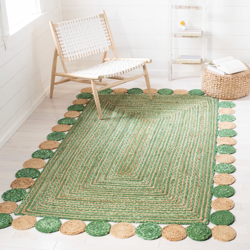 Hand Woven Green Jute Cotton Rug