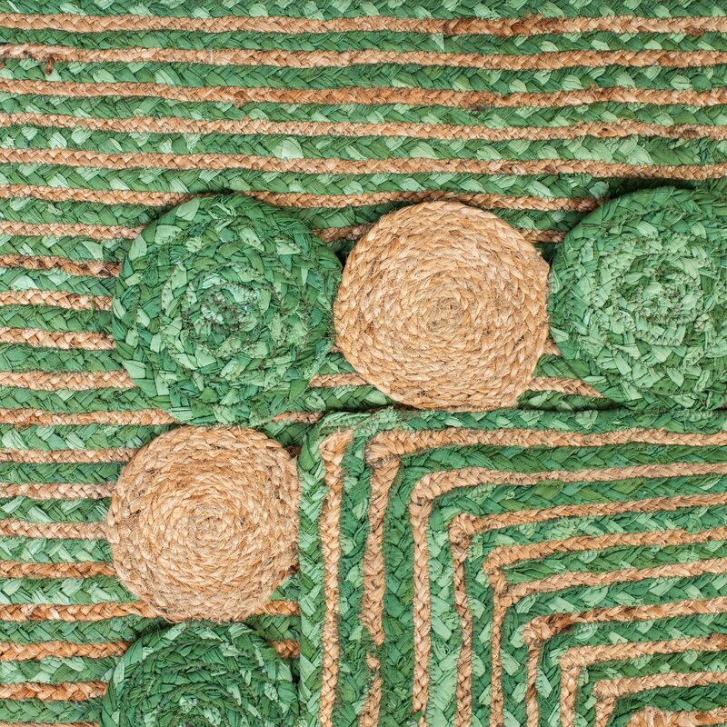 Hand Woven Green Jute Cotton Rug