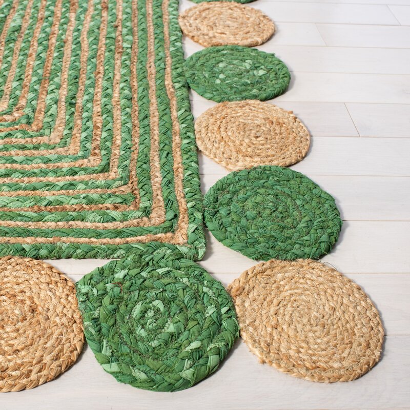 Hand Woven Green Jute Cotton Rug