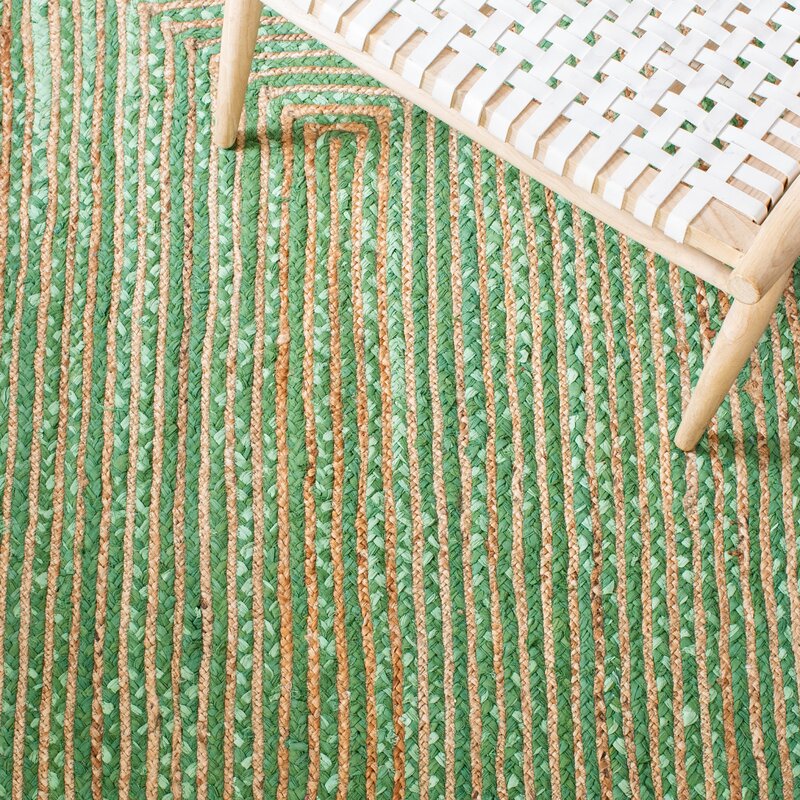 Hand Woven Green Jute Cotton Rug