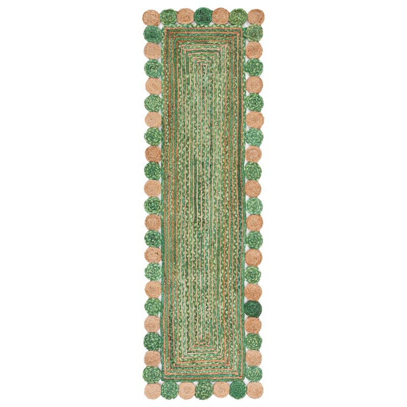 Hand Woven Green Jute Cotton Rug