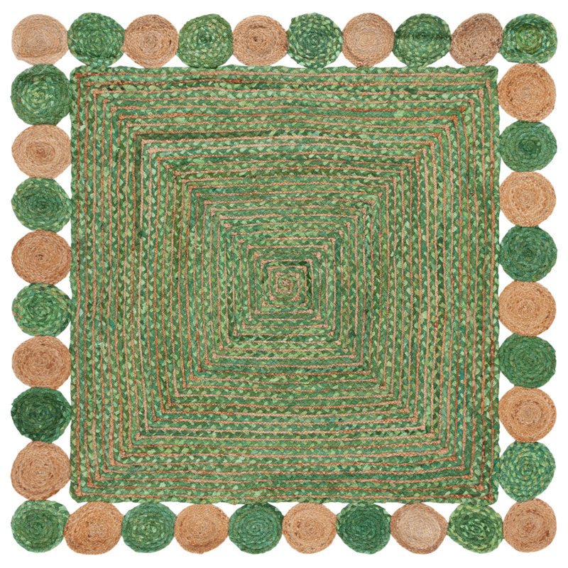 Hand Woven Green Jute Cotton Rug