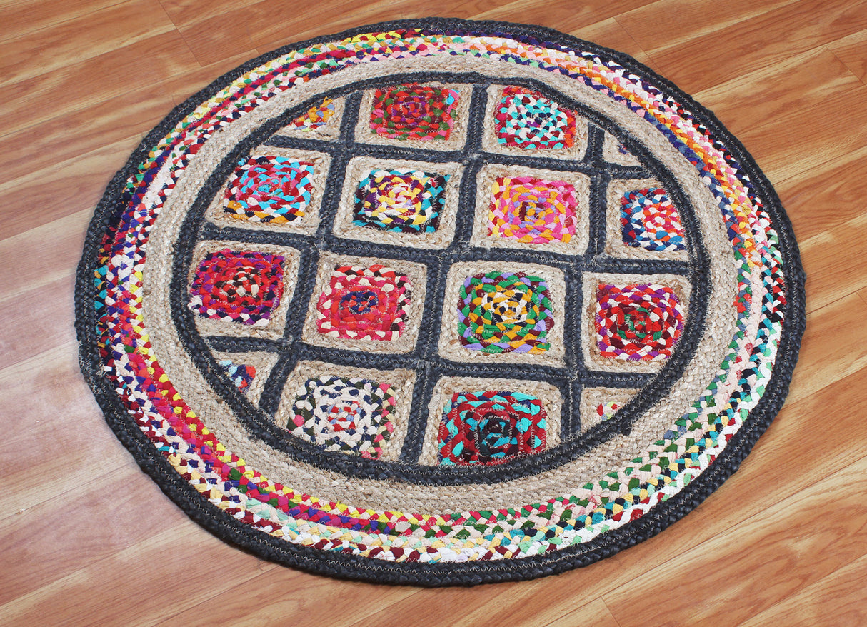 Multicolor Cotton Chindi Rug, Round Natural Rug