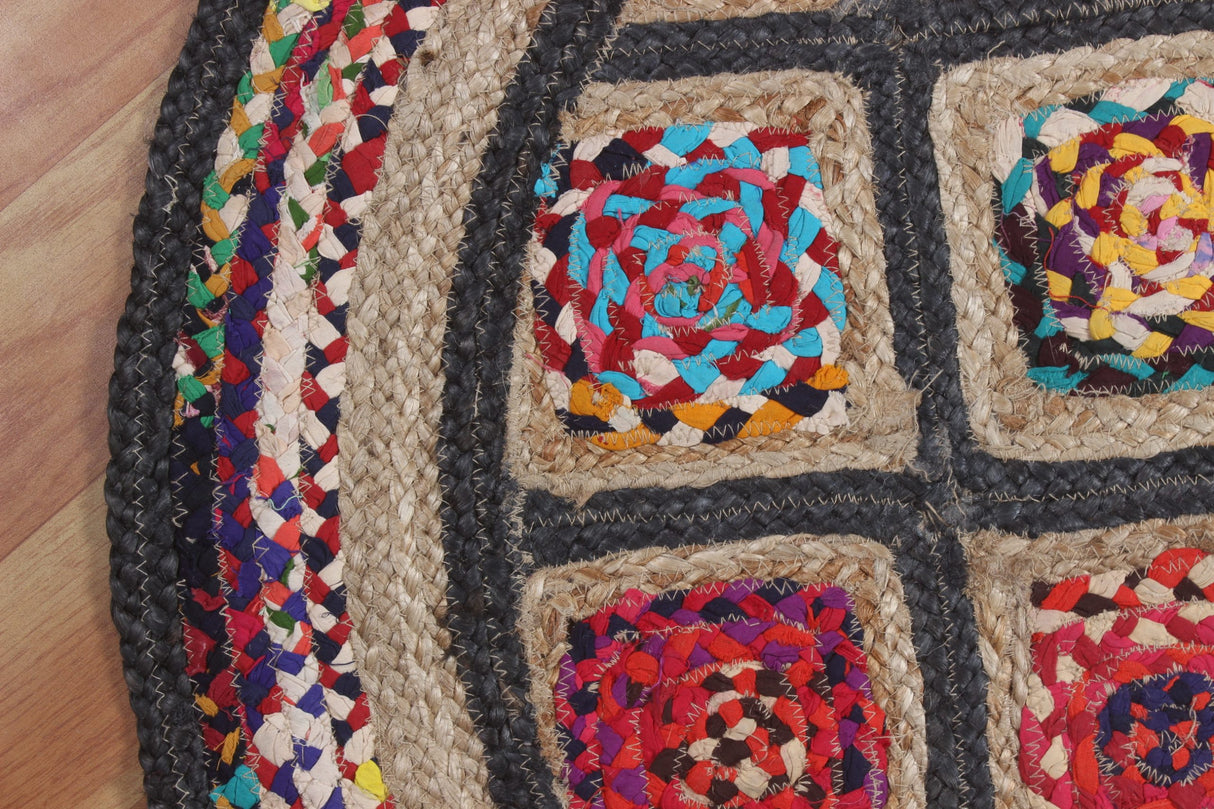 Multicolor Cotton Chindi Rug, Round Natural Rug