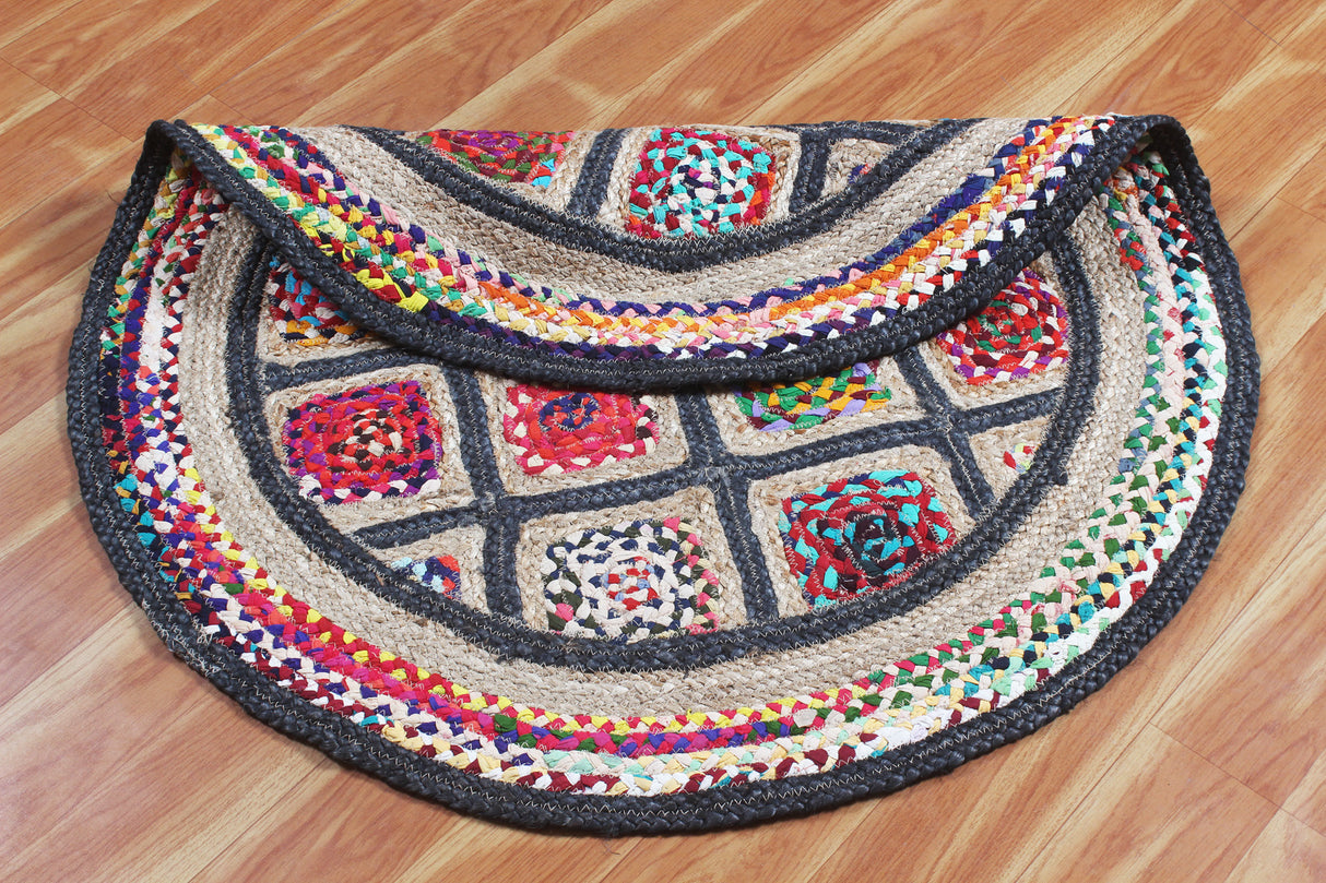 Multicolor Cotton Chindi Rug, Round Natural Rug