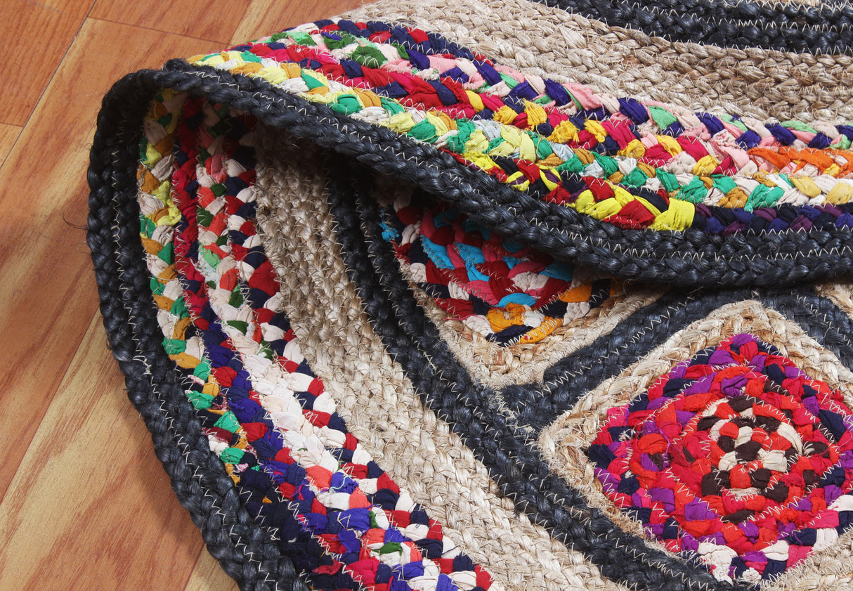 Multicolor Cotton Chindi Rug, Round Natural Rug