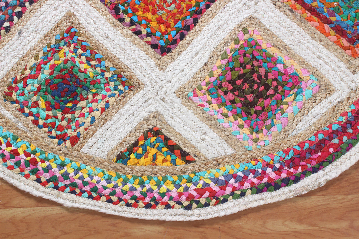 Round Natural Rug, Handmade Jute Rug Outdoor Doormats  Multicolor Rug