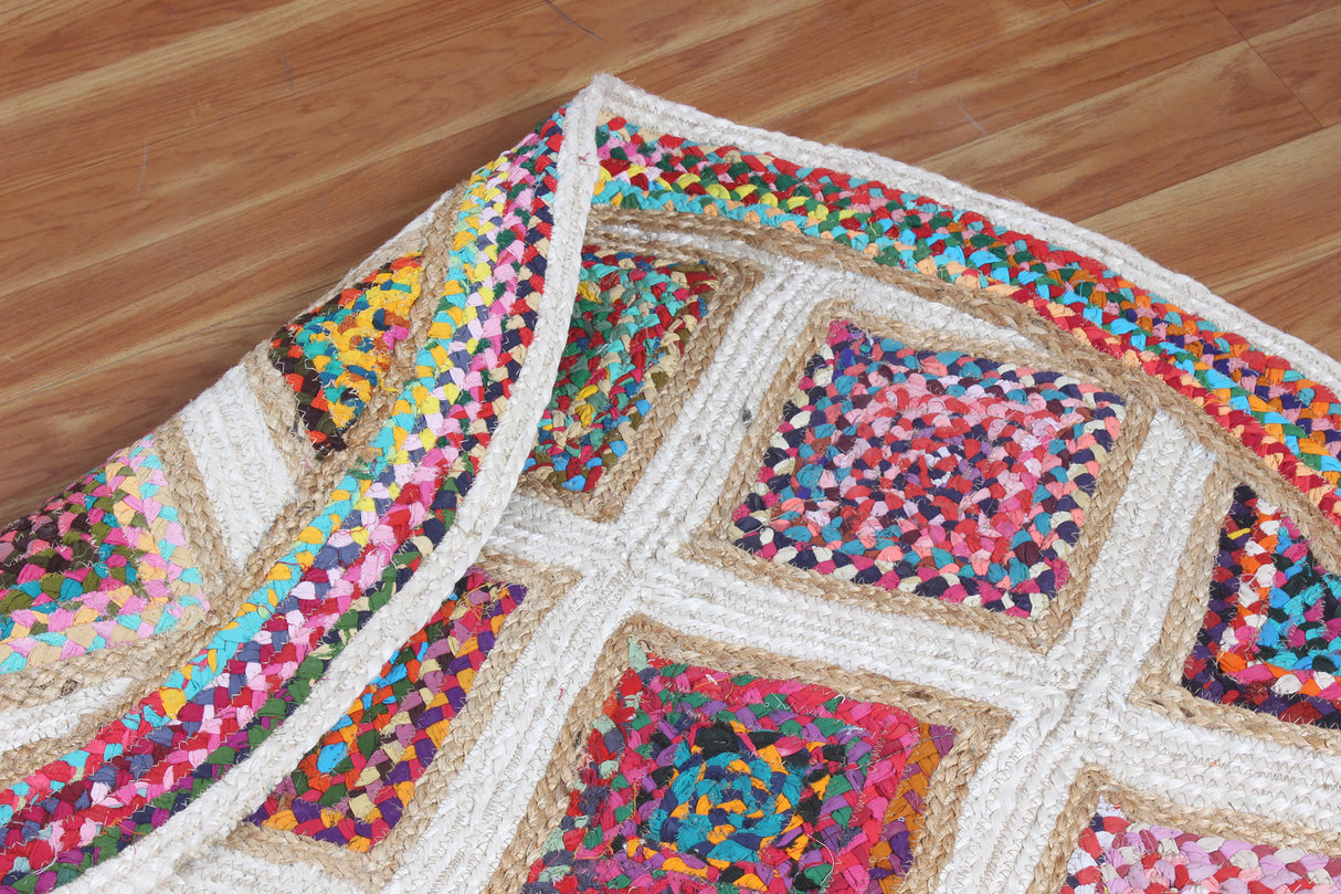Round Natural Rug, Handmade Jute Rug Outdoor Doormats  Multicolor Rug