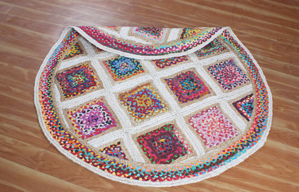 Round Natural Rug, Handmade Jute Rug Outdoor Doormats  Multicolor Rug