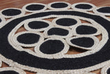 Handmade Round Design Ivory-Black Jute Rug