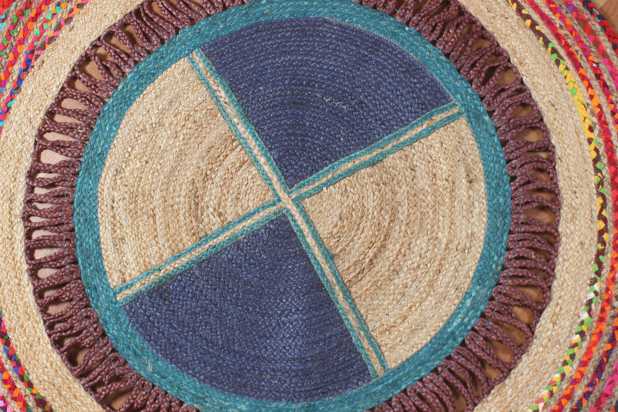 Cotton Jute Rug, Braiged Chindi Floor Rug, Round Natural Rug