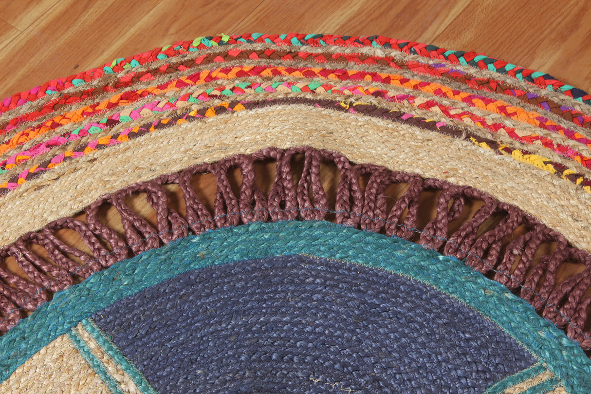 Cotton Jute Rug, Braiged Chindi Floor Rug, Round Natural Rug
