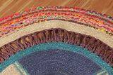 Cotton Jute Rug, Braiged Chindi Floor Rug, Round Natural Rug