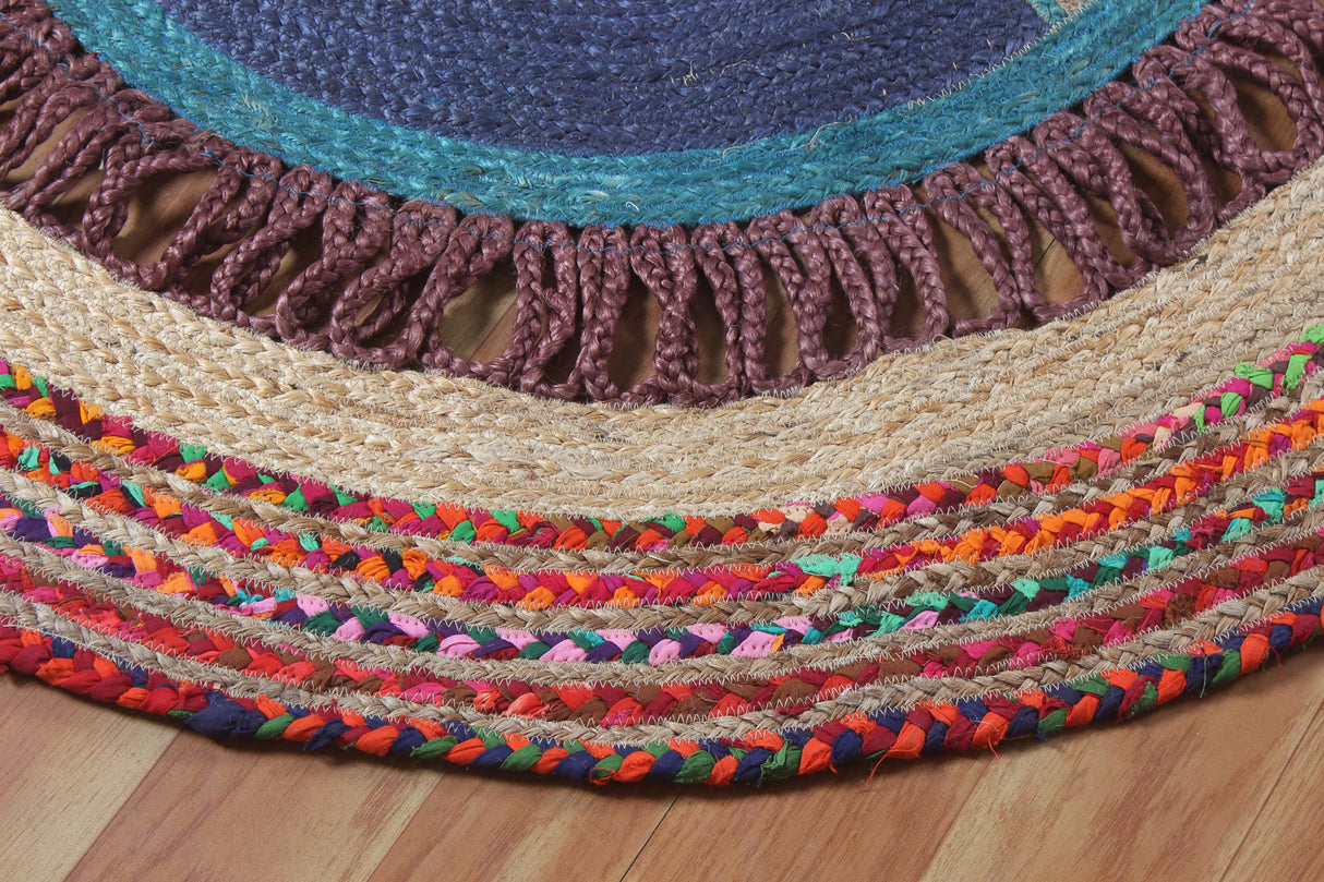Cotton Jute Rug, Braiged Chindi Floor Rug, Round Natural Rug