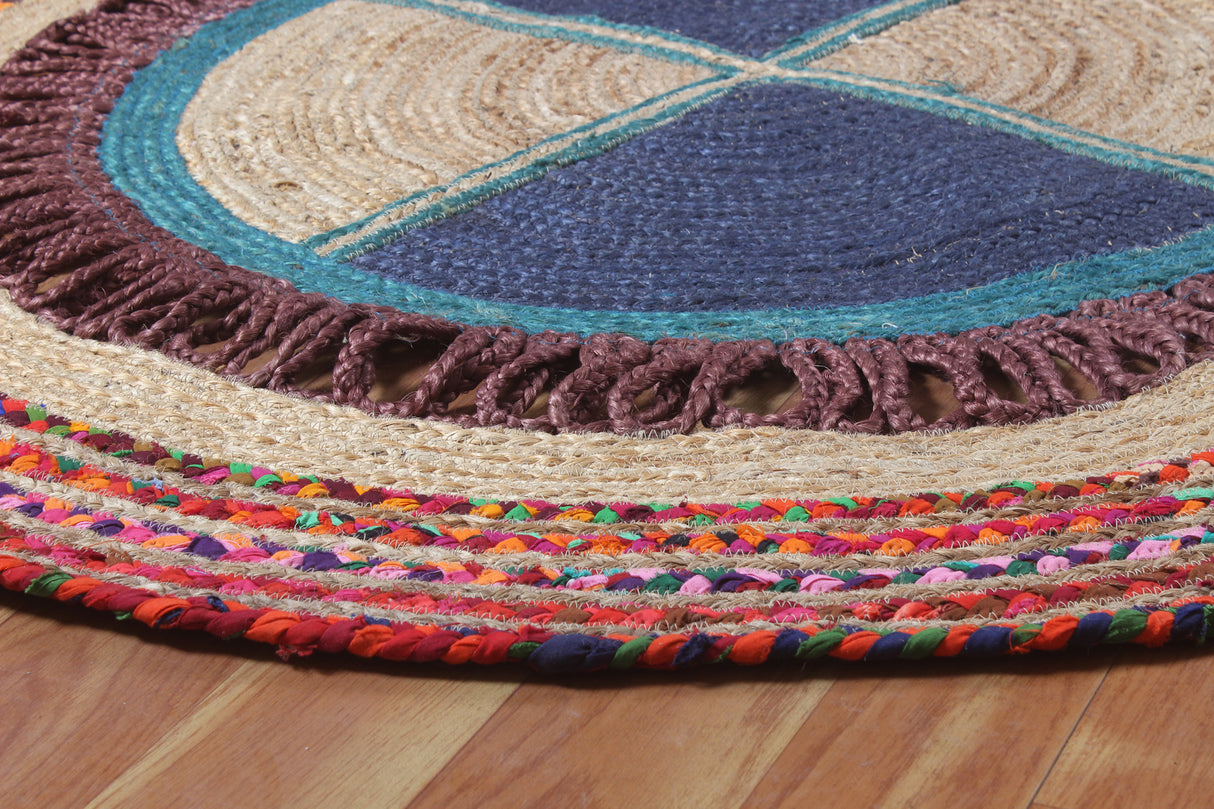 Cotton Jute Rug, Braiged Chindi Floor Rug, Round Natural Rug