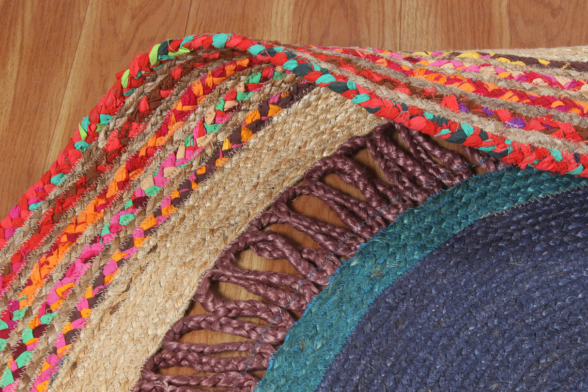 Cotton Jute Rug, Braiged Chindi Floor Rug, Round Natural Rug