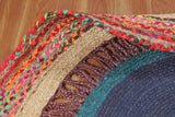 Cotton Jute Rug, Braiged Chindi Floor Rug, Round Natural Rug