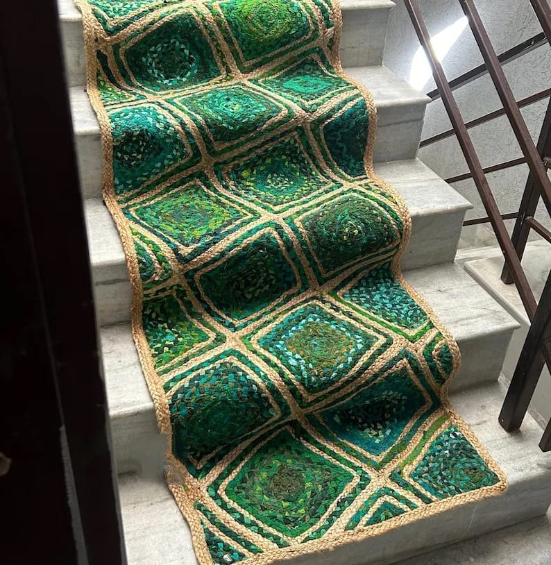 Green Boho Stair Runner Rug