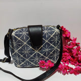 Cotton Dhurrie Sling Bag,Light Blue,Handmade Indian Dhurrie Bags