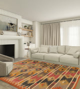 Dhurrie Rugs, Yellow With Multicolor Handmade Wool Jute Rug, Home Decor