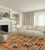 Boho Dhurrie Rug – Handmade Yellow Multicolor Wool Jute Rug for Modern Homes