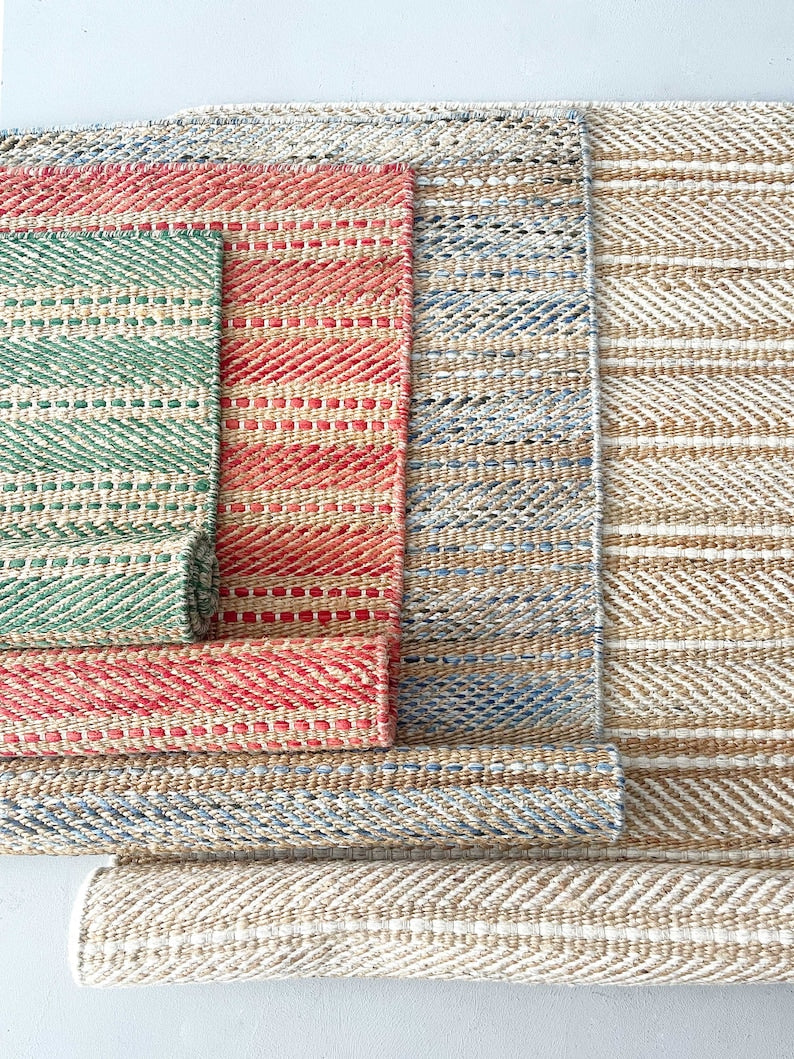 Green Wool And Jute Rug, Rug For Living Room Decor Rug