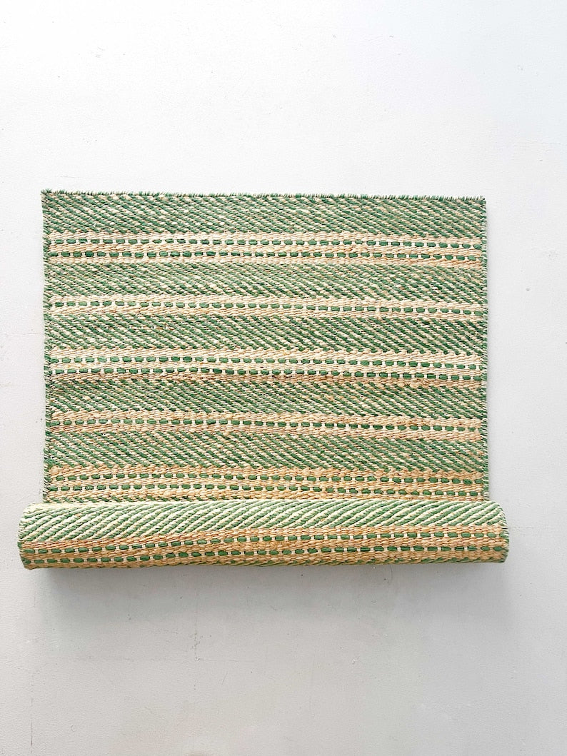 Green Wool And Jute Rug, Rug For Living Room Decor Rug