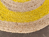 Beige & Yellow Handmade Jute Rug – Eco-Friendly Round Natural Fiber Floor Mat