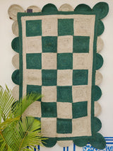 Checkered green & Natural Rug, Jute Braided scalloped rug