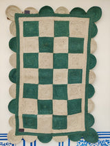 Checkered green & Natural Rug, Jute Braided scalloped rug