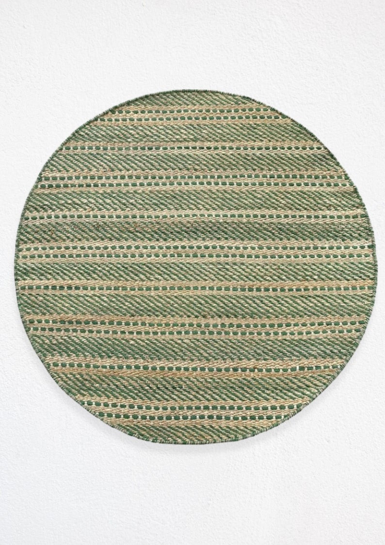Green Wool And Jute Rug, Rug For Living Room Decor Rug