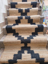 Geometric Pattern Jute Runner Black and Begie