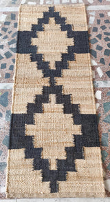 Geometric Pattern Jute Runner Black and Begie