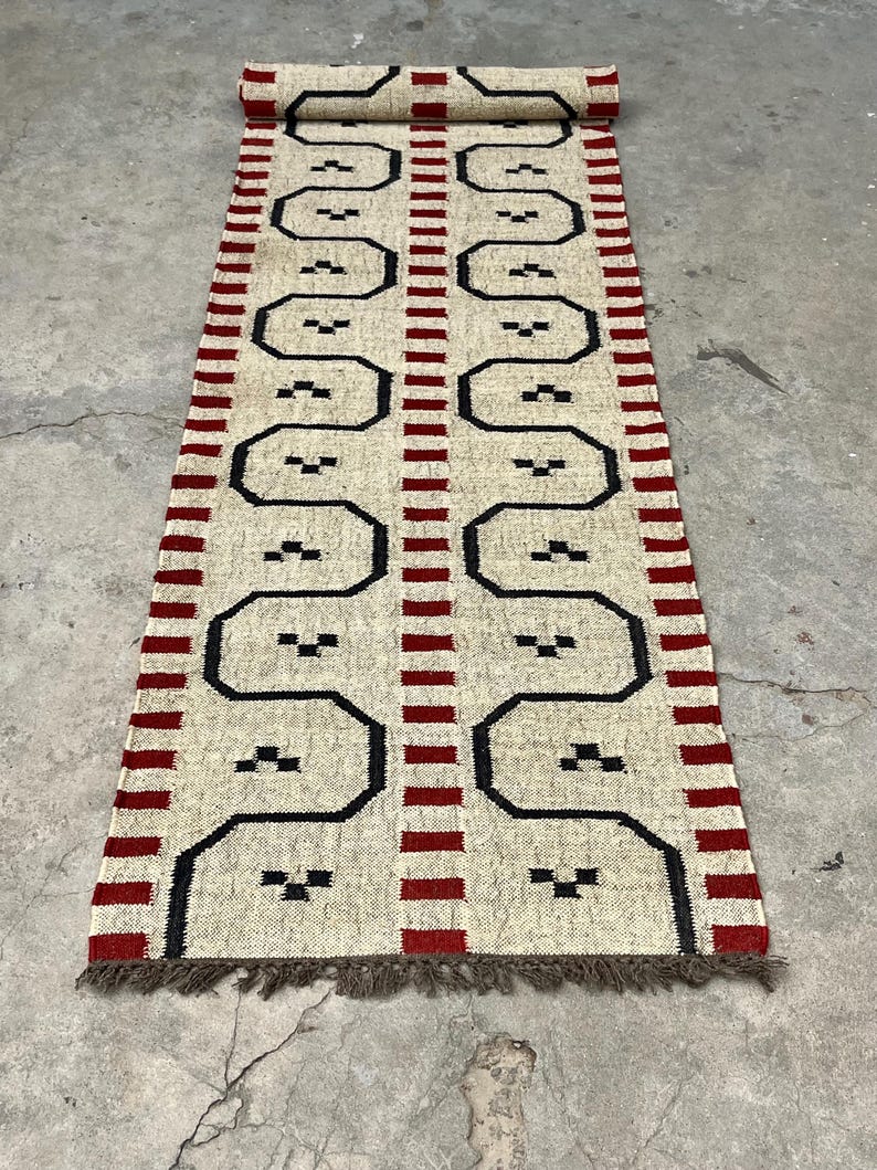 Handwoven Modern Runner Rug, Kilim Runner Rug for Stairs