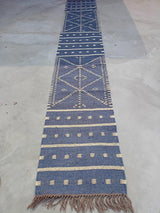 Handmade Blue Beige Kilim Runner Rug For Stair Decor