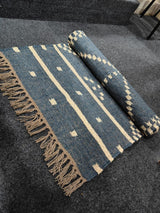 Handwoven Black Wool And Jute Runner/Handmade Kilim Runner Rug For Stair Decor