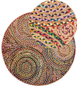 Handwoven Cotton Jute Rug, Round Cotton Area Rug Multicolour