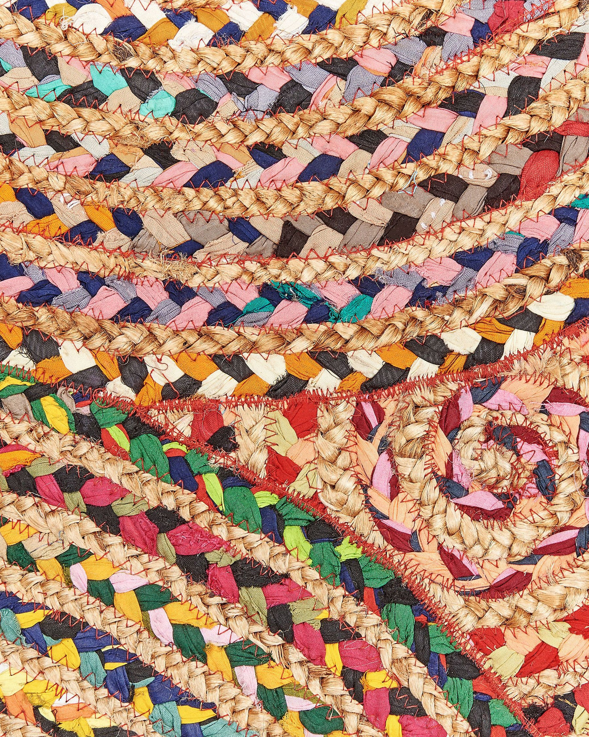 Handwoven Cotton Jute Rug, Round Cotton Area Rug Multicolour
