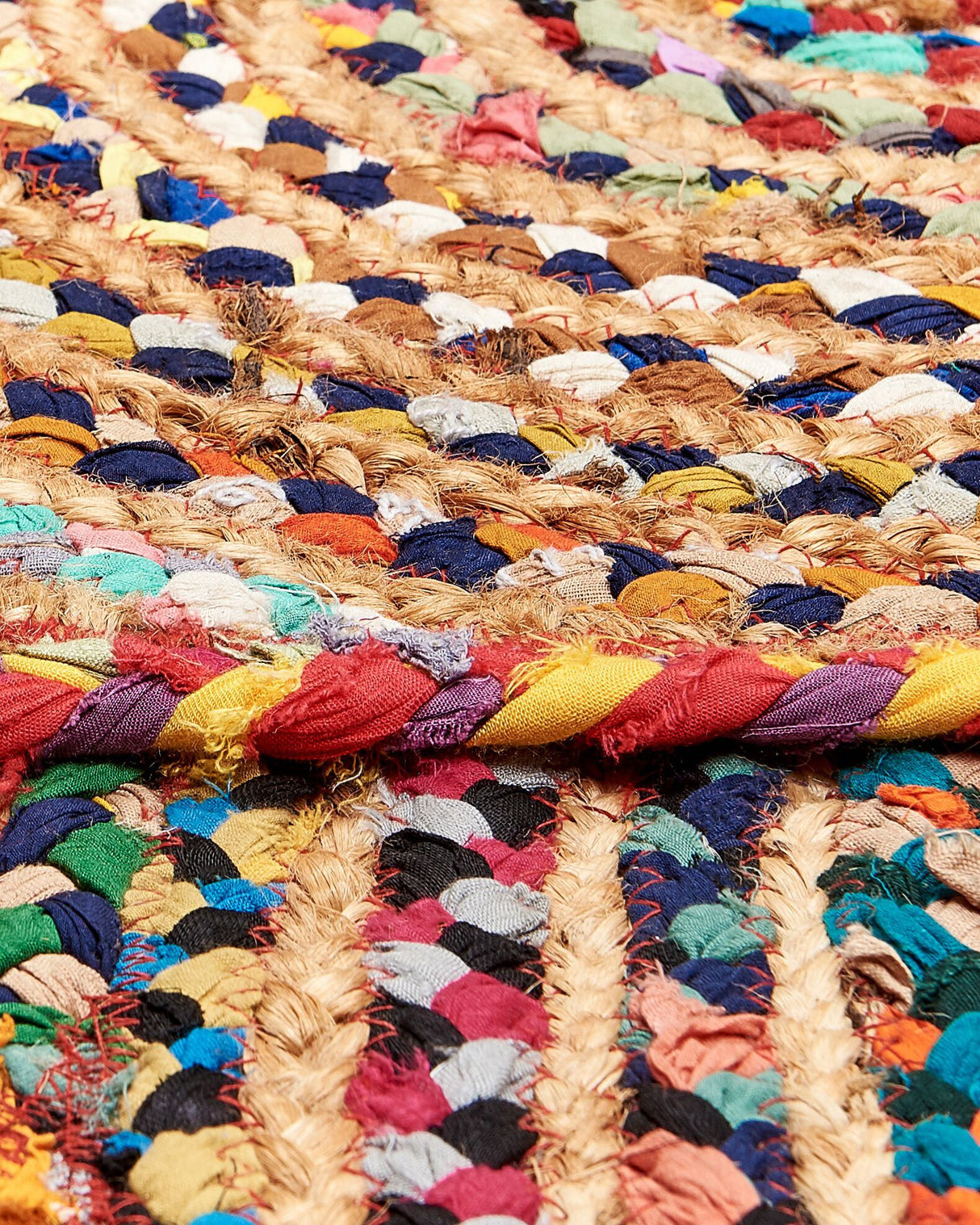 Handwoven Cotton Jute Rug, Round Cotton Area Rug Multicolour