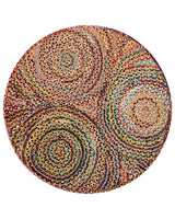 Handwoven Cotton Jute Rug, Round Cotton Area Rug Multicolour