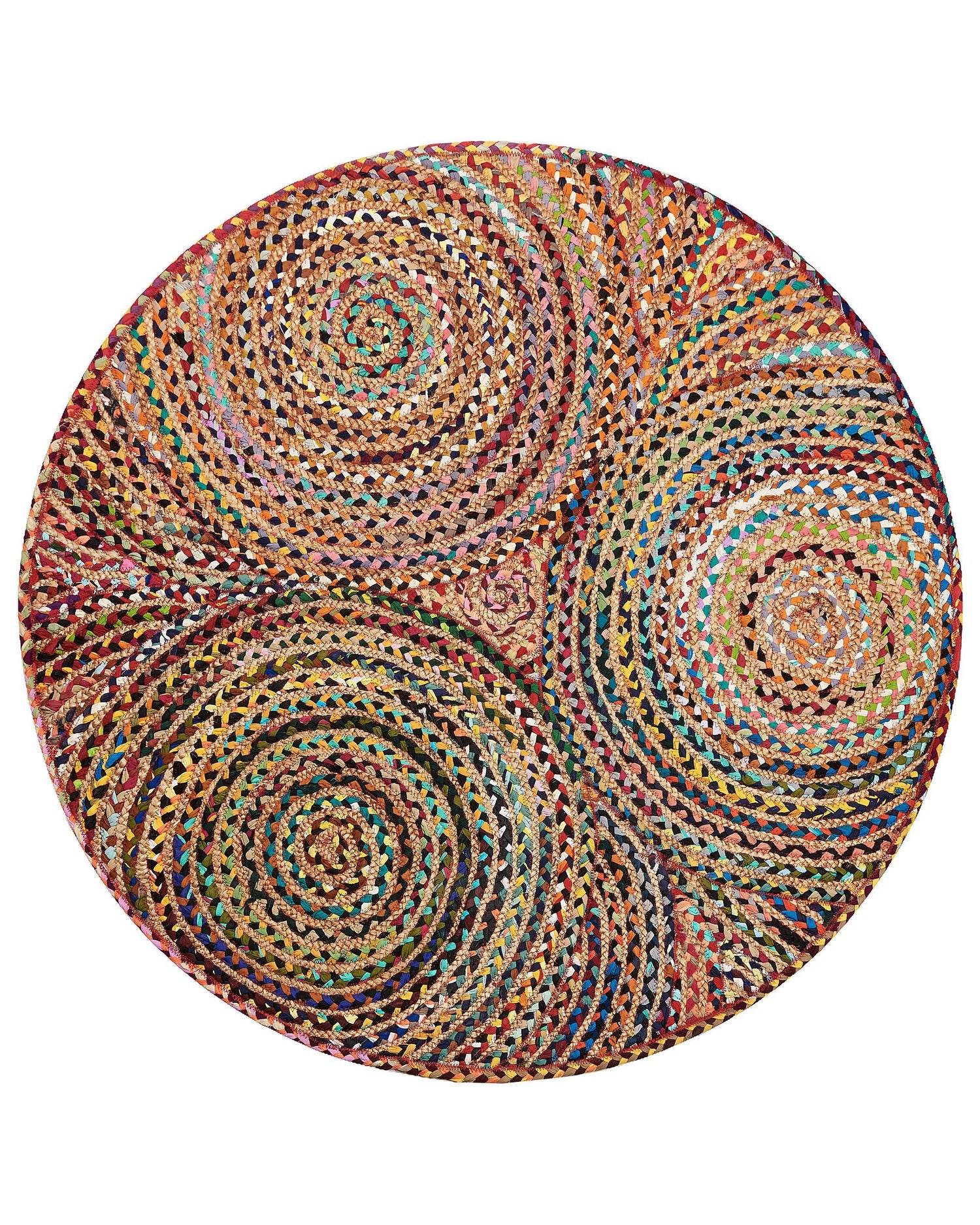 Round Handwoven Cotton Jute Rug – Multicolour Area Rug for Home Décor