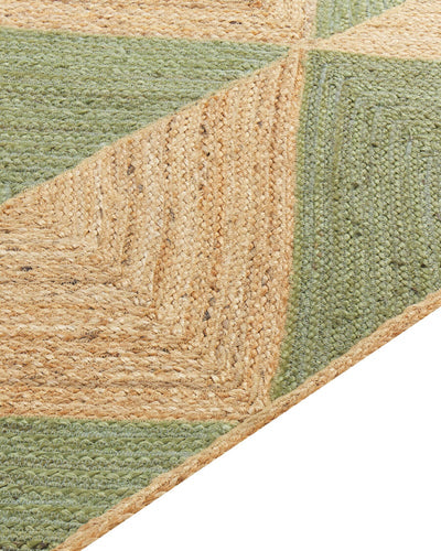 Eco-Friendly Green and Beige Jute Rug – Handwoven Braided Carpet for Any Room