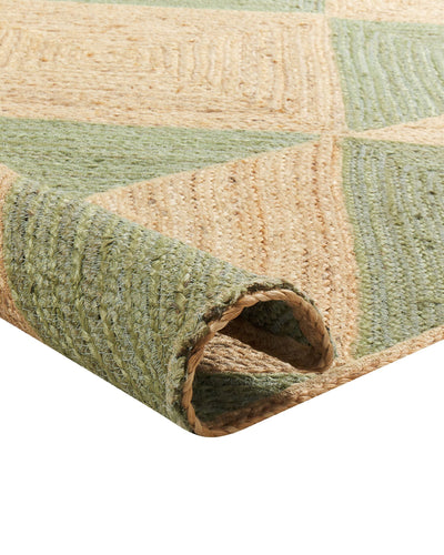 Eco-Friendly Green and Beige Jute Rug – Handwoven Braided Carpet for Any Room