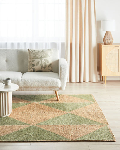 Eco-Friendly Green and Beige Jute Rug – Handwoven Braided Carpet for Any Room