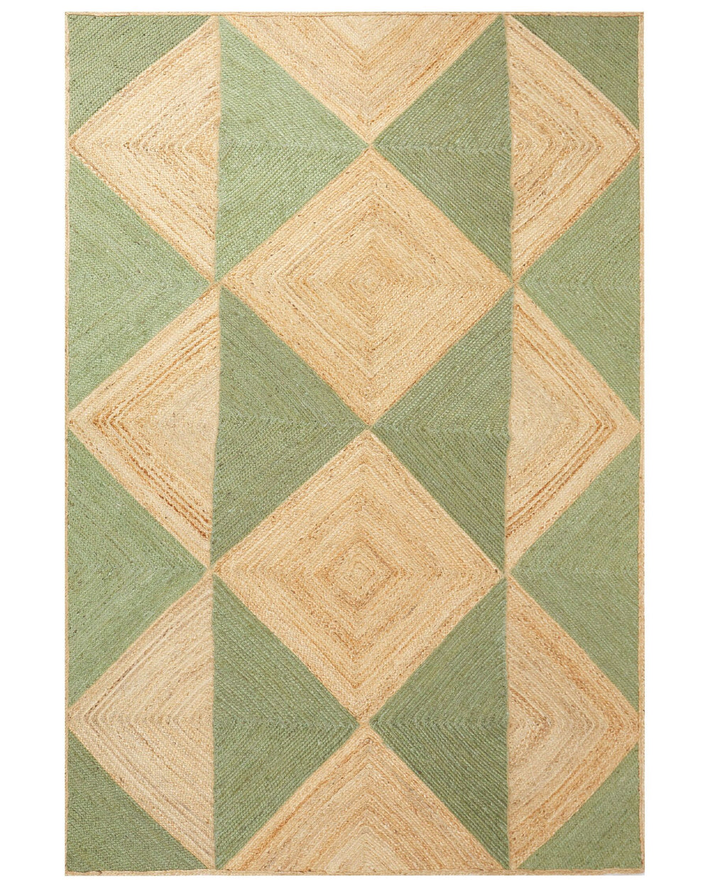 Eco-Friendly Green and Beige Jute Rug – Handwoven Braided Carpet for Any Room